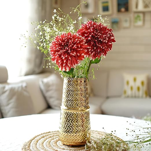 Arrow Engrave Metal Cylindrical Vase for Living Room