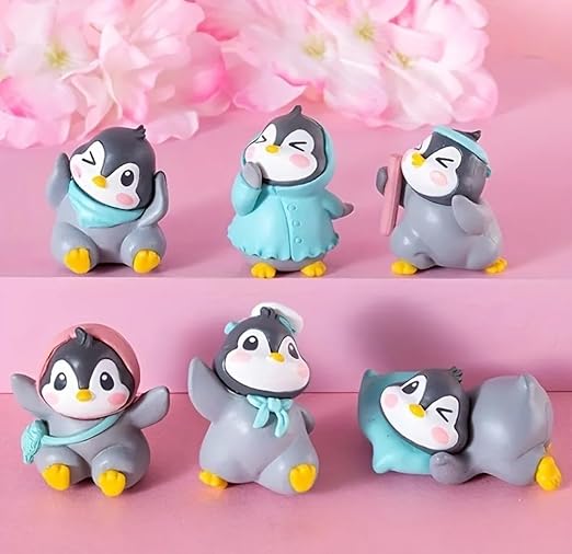  6 Pcs Penguin Miniature Decor Items