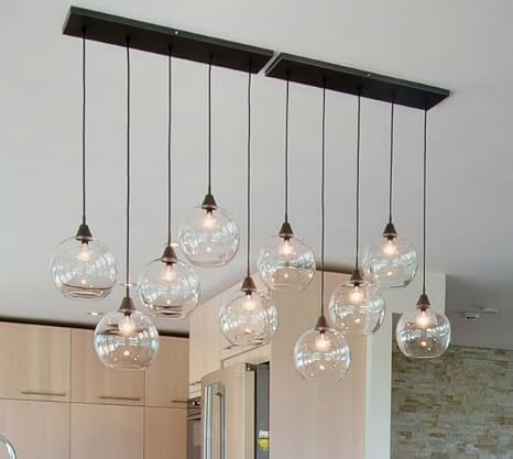 10 Lights Linear Chandelier Modern Glass Hanging Light