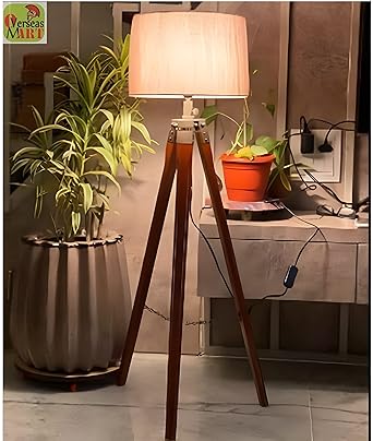 Wooden Italian Crafter Decorative Antique Tripod Standing LED Floor Lamp