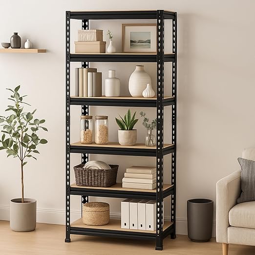 Metal Storage Rack with Wooden Planks for Home