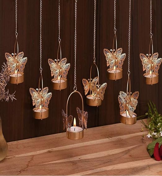 Hanging Butterfly Tealight Candle Holders with Chain Metal Material