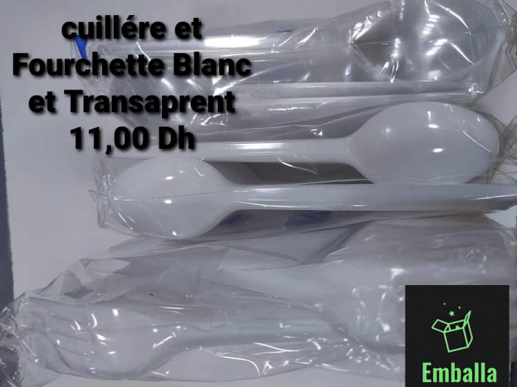 Cuillère et fourchette blanc et transparent