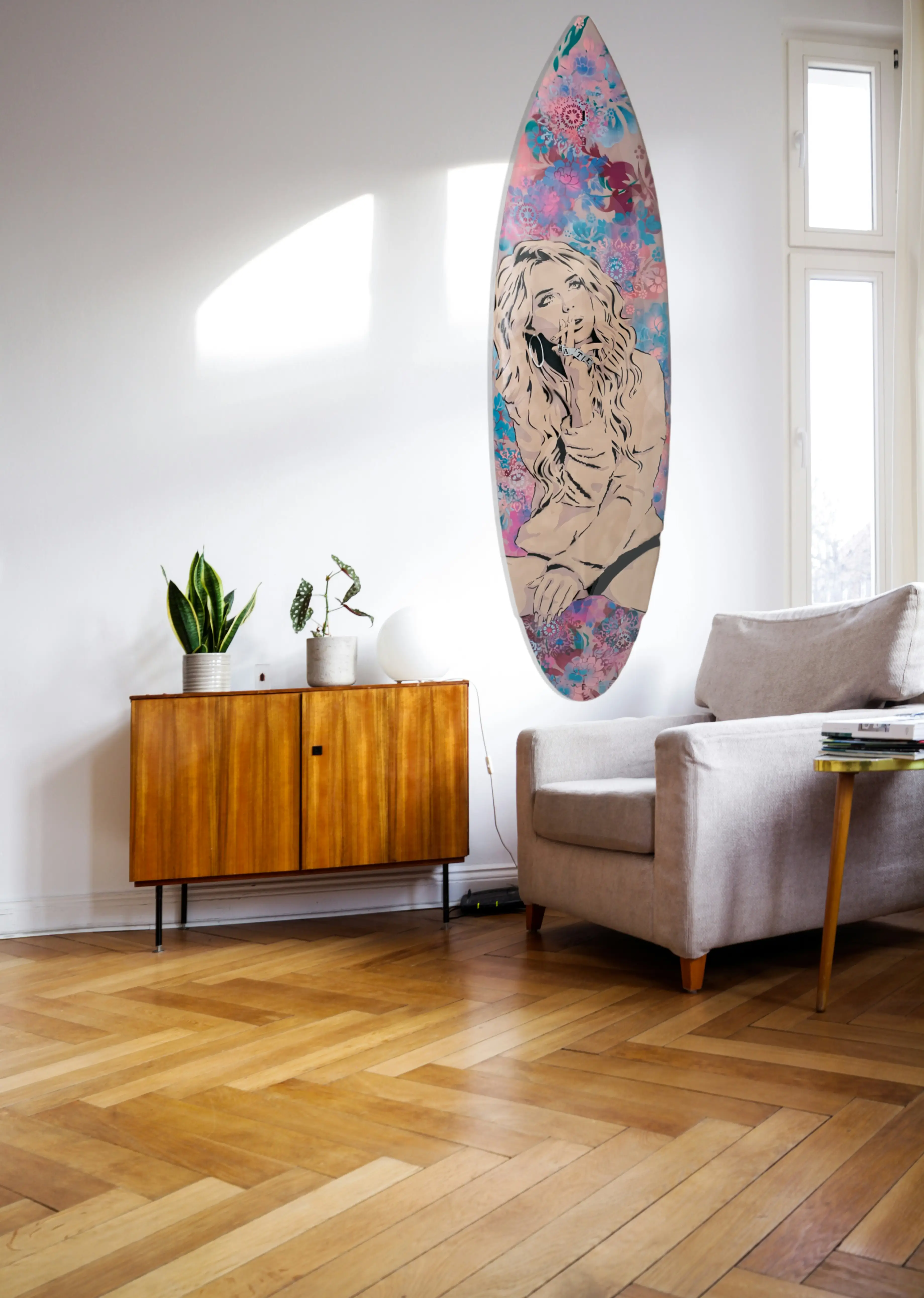 Hate | Decorative Surfboard Wall Art Pink