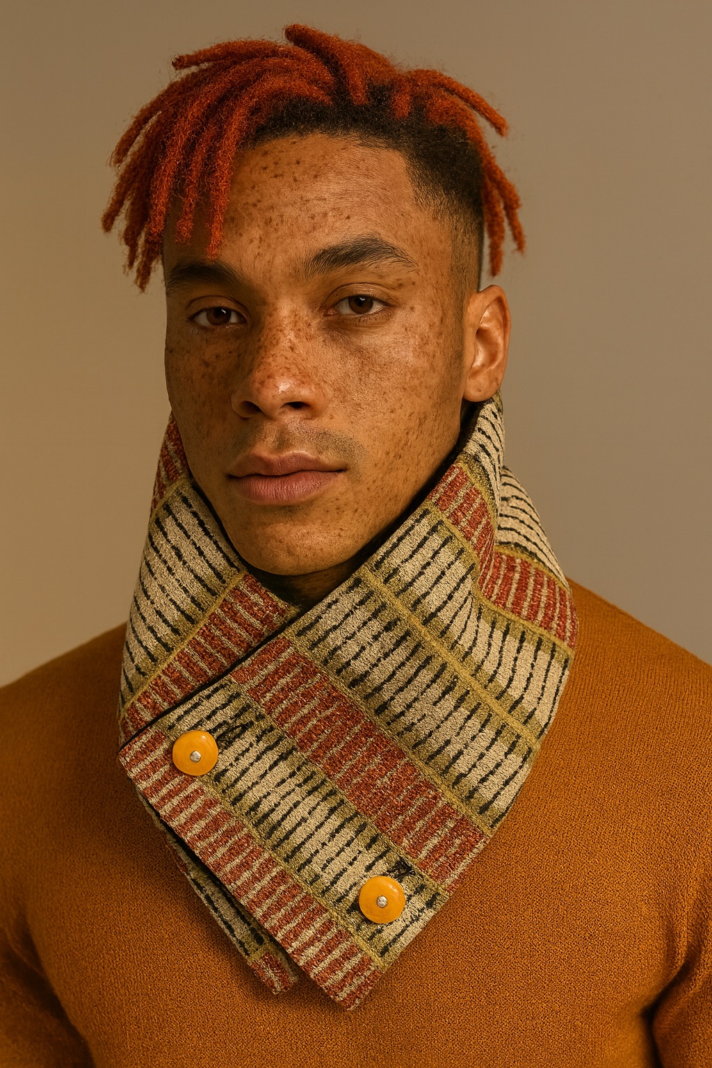 Striped Buttoned Neck Warmer