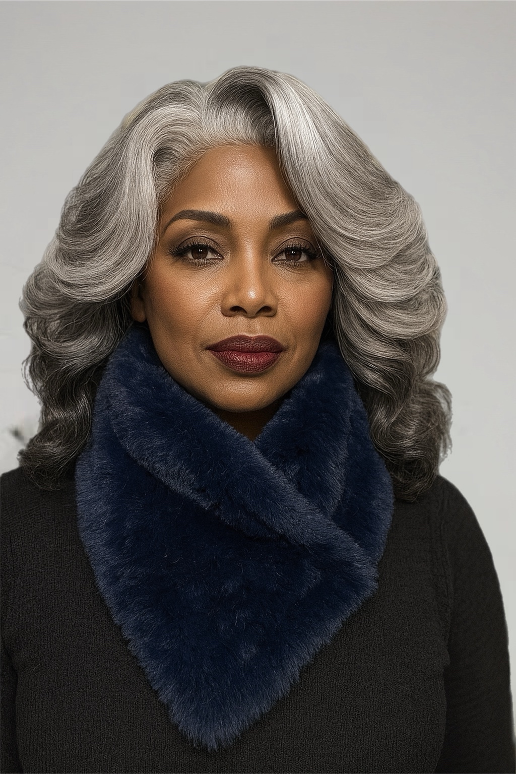 Plush Navy Blue Faux Fur Neck Warmer