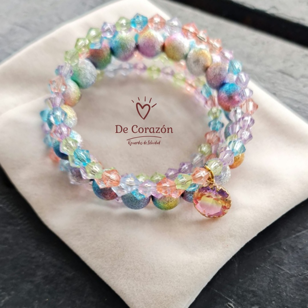 Pulsera cristales multicolor en tonos pastel