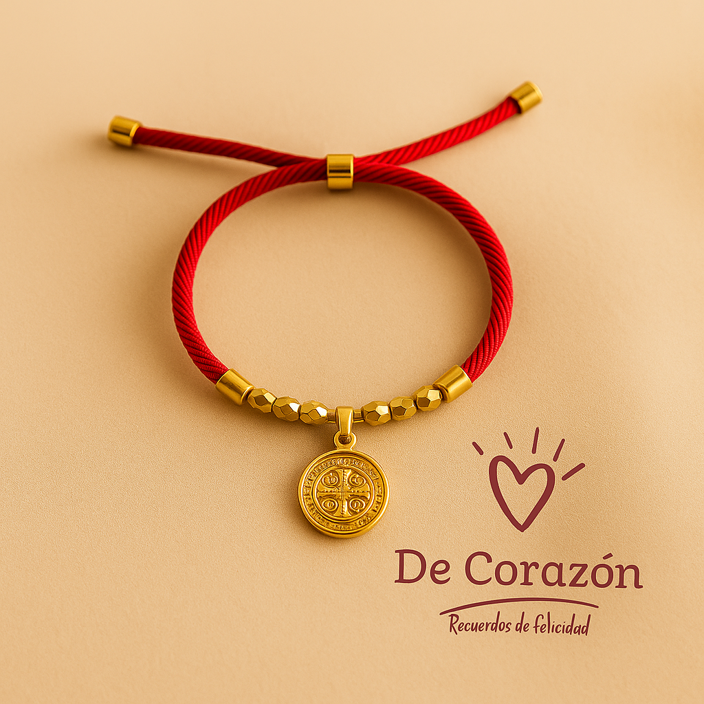 Pulsera de protección con medalla dorada