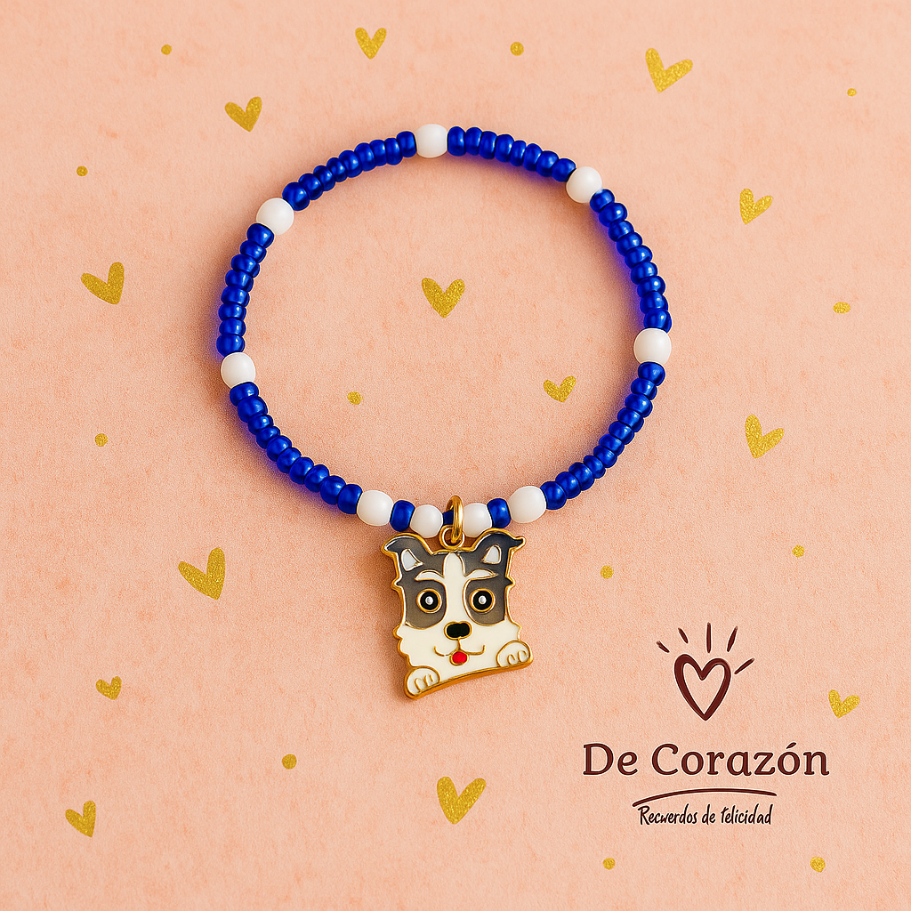 Pulsera de cuentas con dije de perrito