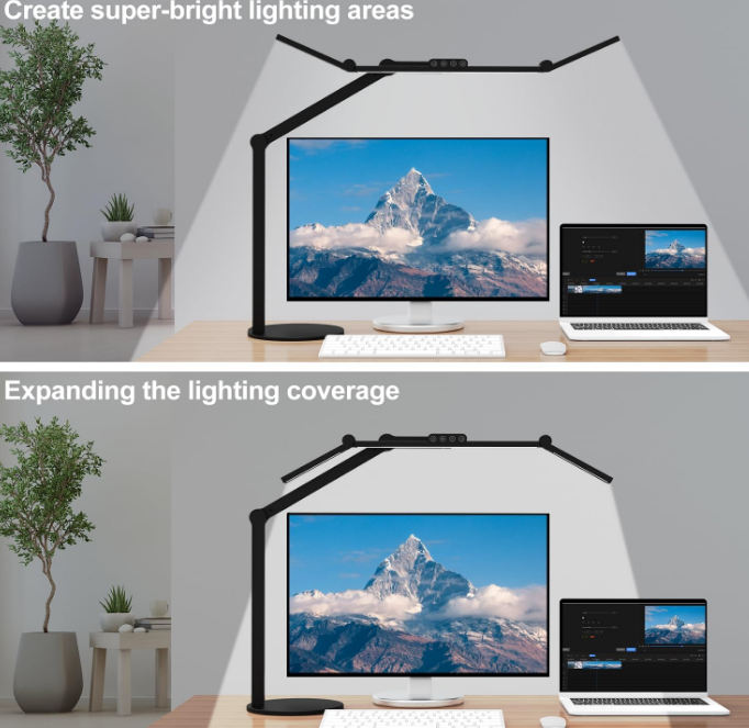 Architect Desk Lamp with Atmosphere Lighting, Adjustable Led Desk Light for Home Office with Base, 24W Bright Auto Dimming Table Light with Rotatable Swing Arm for Workbench Computer