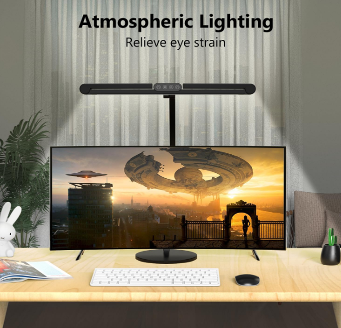 Architect Desk Lamp with Atmosphere Lighting, Adjustable Led Desk Light for Home Office with Base, 24W Bright Auto Dimming Table Light with Rotatable Swing Arm for Workbench Computer