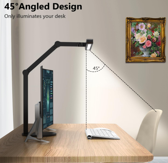 Architect Desk Lamp with Atmosphere Lighting, Adjustable Led Desk Light for Home Office with Base, 24W Bright Auto Dimming Table Light with Rotatable Swing Arm for Workbench Computer