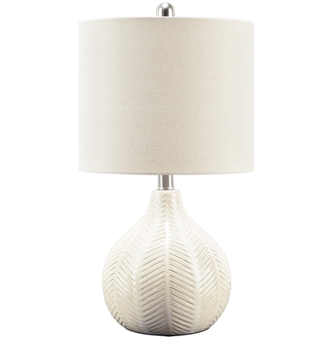 Signature Design by Ashley Rainermen 20" Modern Herringbone Ceramic Table Lamp, Off White