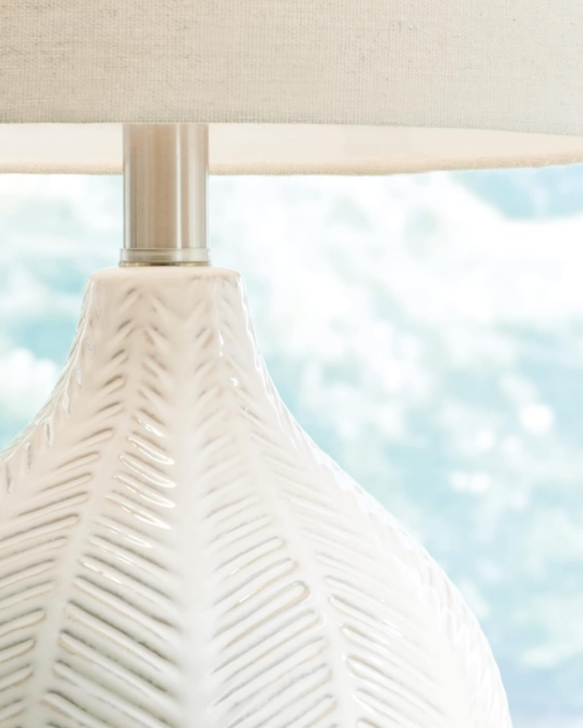 Signature Design by Ashley Rainermen 20" Modern Herringbone Ceramic Table Lamp, Off White