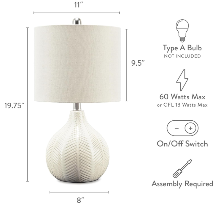 Signature Design by Ashley Rainermen 20" Modern Herringbone Ceramic Table Lamp, Off White