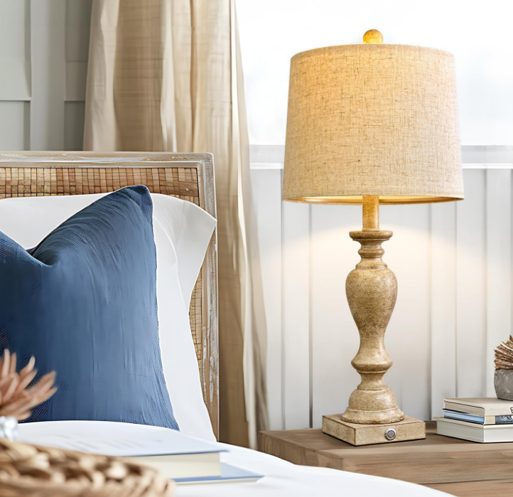 25.75" Farmhouse 3-Way Dimmable Table Lamp Set of 2 Rustic Touch Control Bedside Nightstand Lamps with USB A+C Charging Ports for Bedroom Desk Lamps for Living Room