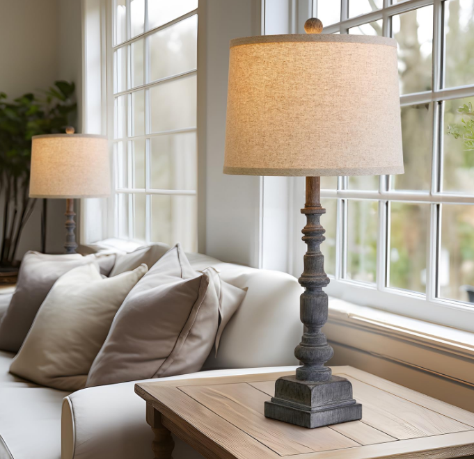 27.75" Vintage Farmhouse USB A+C Table Lamps Set of 2 for Living Room Traditional Bedside Lamps for Bedroom Office Mid Century Table Lamp Antique Grey Accent Rustic Lamps for End Table