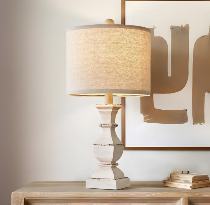 20.5" Farmhouse Table Lamp, Vintage Bedside Lamps for Bedroom, Rustic Small End Table Lamps for Living Room, Traditional Nightstand Desk Lamps Distressed Washed White, Suitable for Small Place