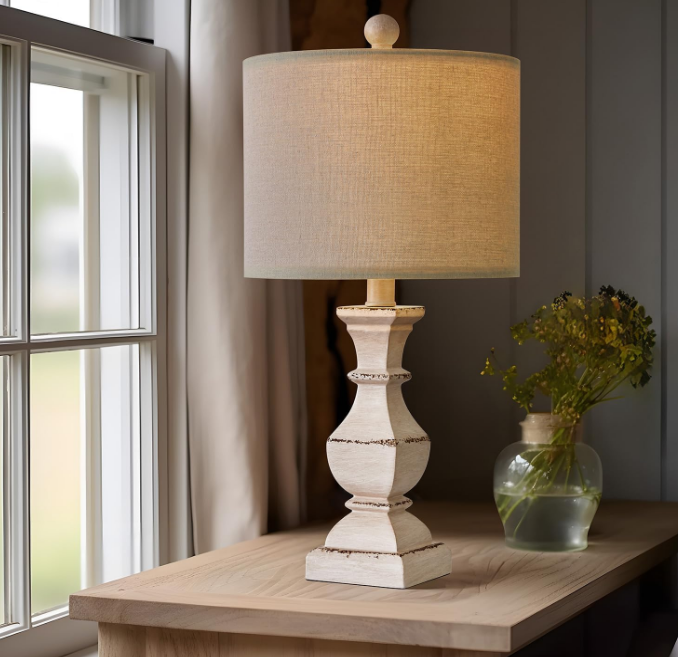 20.5" Farmhouse Table Lamp, Vintage Bedside Lamps for Bedroom, Rustic Small End Table Lamps for Living Room, Traditional Nightstand Desk Lamps Distressed Washed White, Suitable for Small Place