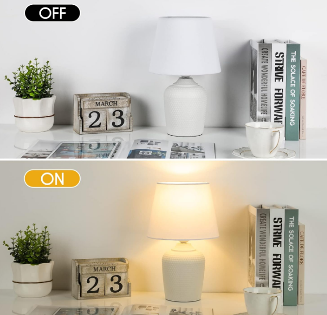 Small Table Lamps Set of 2, Bedside Nightstand Lamps for Bedroom Kid’s Room, Cute Desk Lamps with Studded Texture Base for Reading Nursery Living Room Office, White