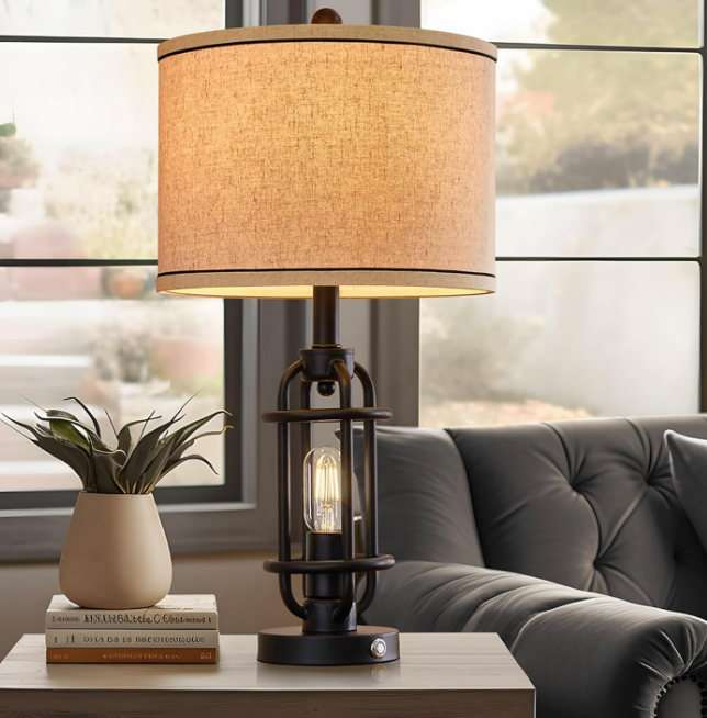Black Metal Table Lamps Living Room 23.75'' Lamp for Nightstand Set of 2 Bedside End Lamp Home Decor Touch Lamp Modern Lamps with USB Ports