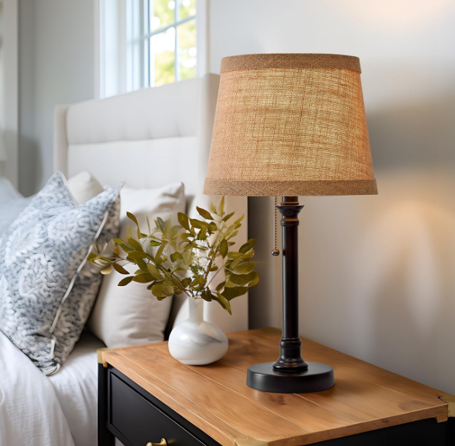 19.5" Small Table Lamp for Bedroom - Bedside Lamps for Nightstand, Black Table Lamp for Living Room with Fabric Shade, Desk Reading Lamp for Kids Room Living Room Office Dorm