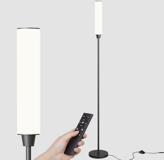 Floor Lamp with Remote Control,Bright Floor Lamps for Living Room/Bedroom/Office, Stepless Adjustable 3000K-6000K Colors and 10-100% Brightness,Standing Light with Foot Switch (Black)