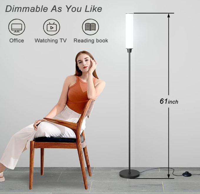 Floor Lamp with Remote Control,Bright Floor Lamps for Living Room/Bedroom/Office, Stepless Adjustable 3000K-6000K Colors and 10-100% Brightness,Standing Light with Foot Switch (Black)