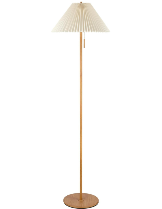 Electric 61000053 62" Floor Lamp, Faux Wood Finish, Pleated Fabric Shade, Flat Base, Pull Chain Switch on Socket, Reading Lamp, Home Office Accessories, Home Décor, Home Improvement