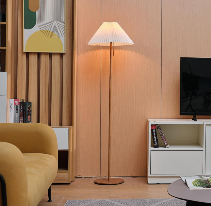 Electric 61000053 62" Floor Lamp, Faux Wood Finish, Pleated Fabric Shade, Flat Base, Pull Chain Switch on Socket, Reading Lamp, Home Office Accessories, Home Décor, Home Improvement