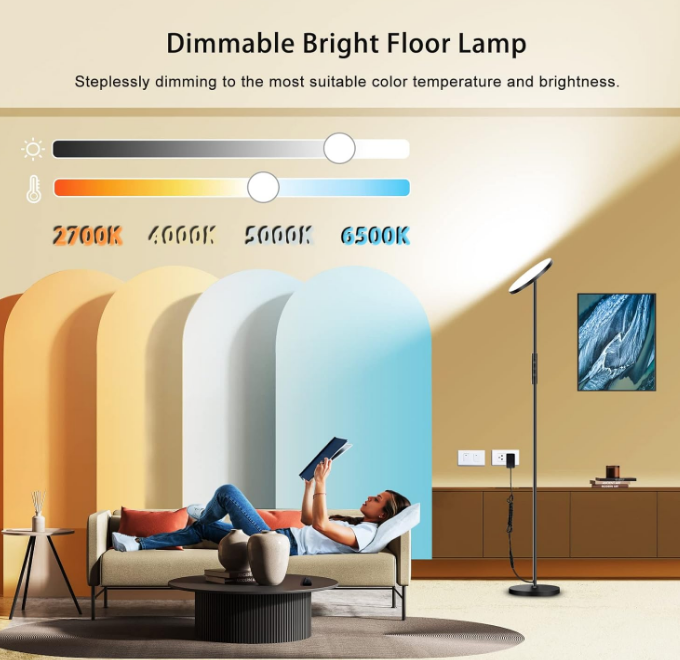 2400LM Super Bright LED Lamps for Living Room 250W Equivalent, Tall Standing Lamp with Remote/Touch Control, Torchiere Bedroom Lamp with 2700K-6500K Stepless Dimmable for Modern Room Decor