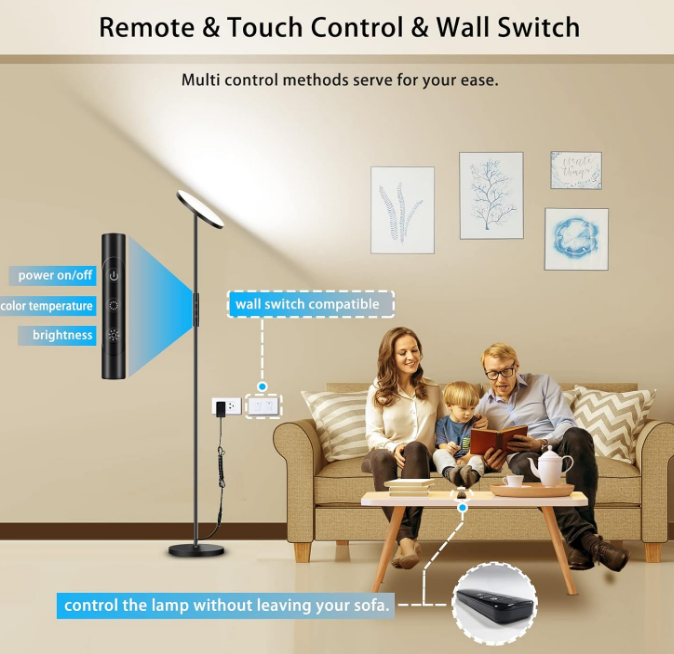 2400LM Super Bright LED Lamps for Living Room 250W Equivalent, Tall Standing Lamp with Remote/Touch Control, Torchiere Bedroom Lamp with 2700K-6500K Stepless Dimmable for Modern Room Decor