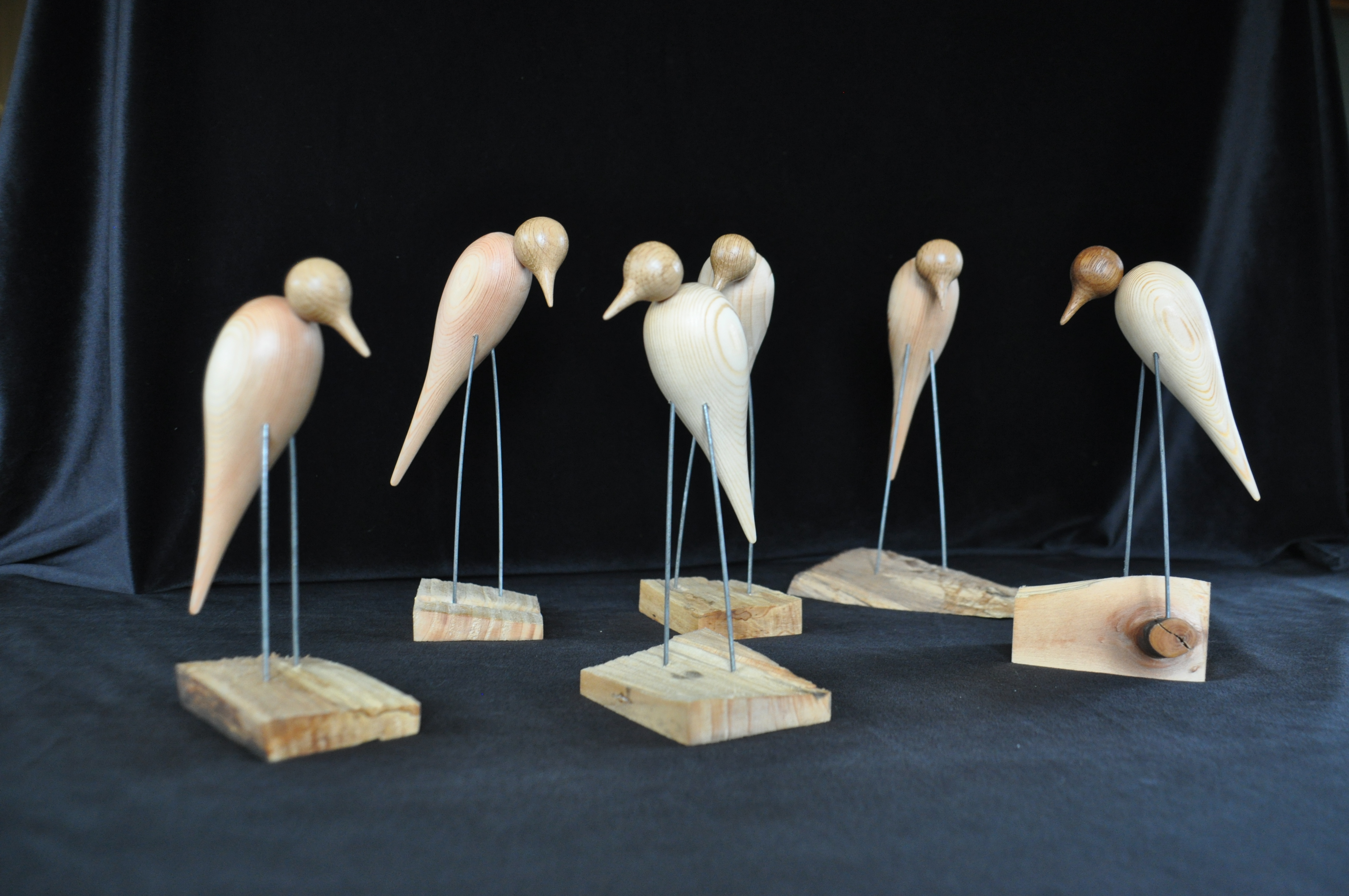 Stylised Wooden Wader Bird Sculptures