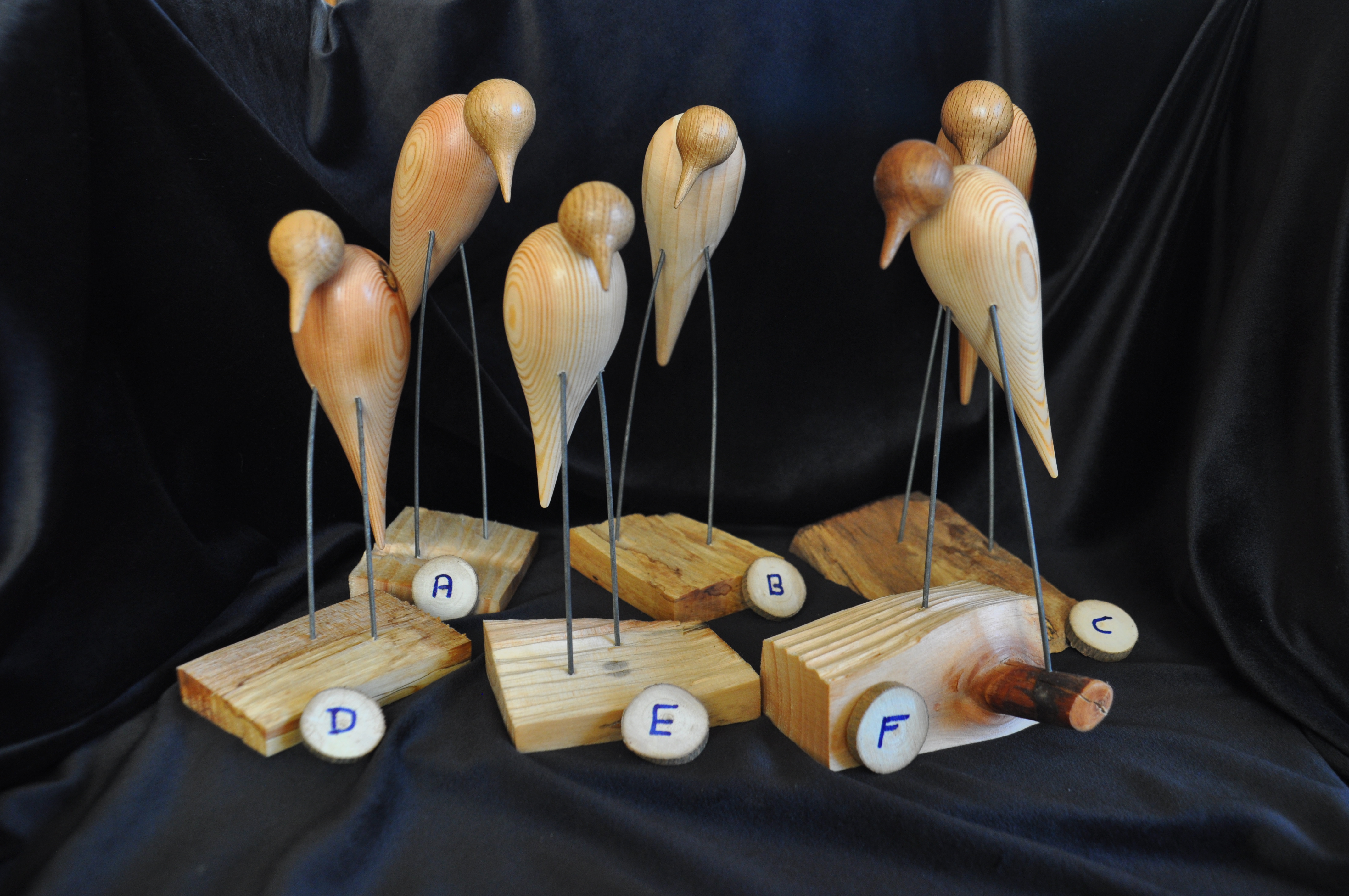 Stylised Wooden Wader Bird Sculptures