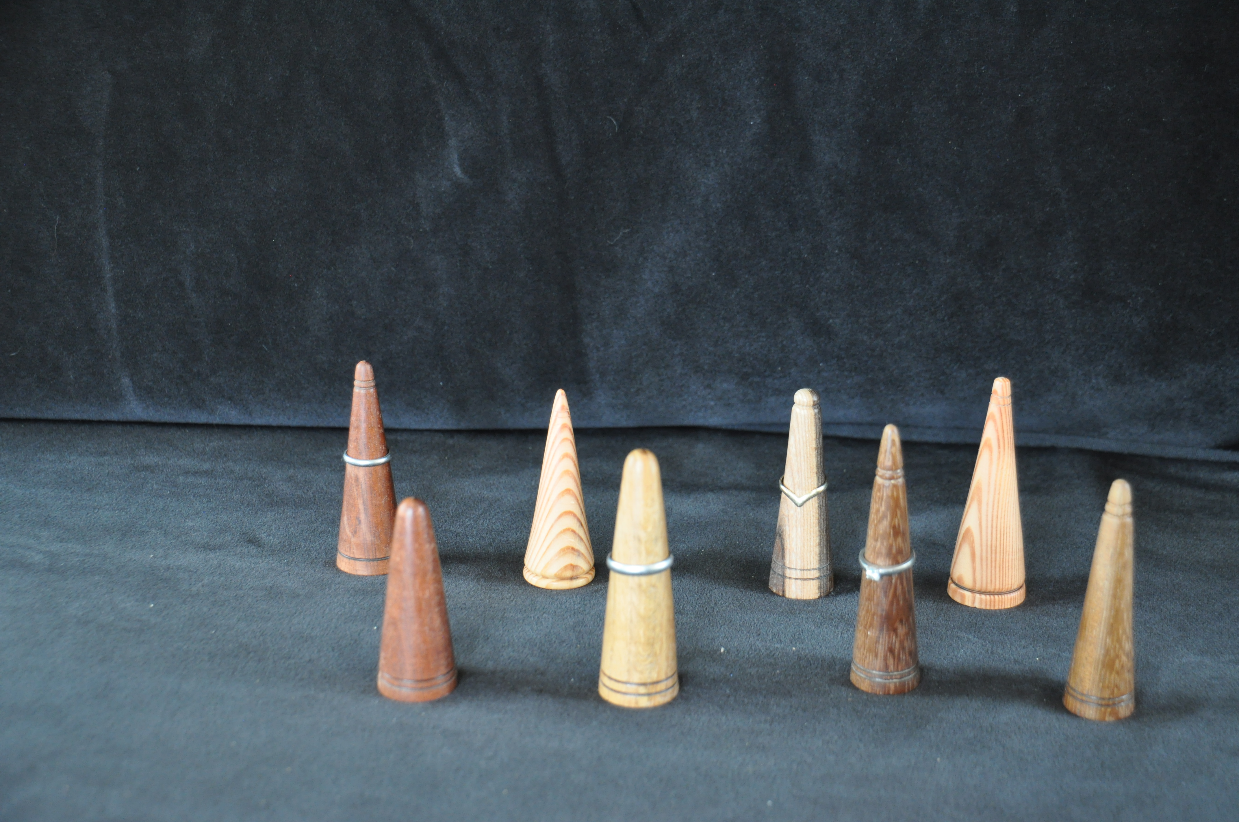 Handmade wooden turned cone ring holders