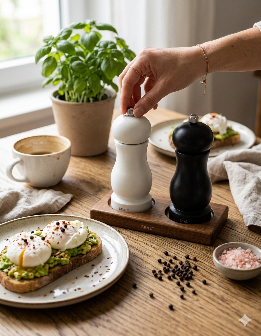 Spice Harmony in Black & white, 13cm, Pepper and salt mills with stand