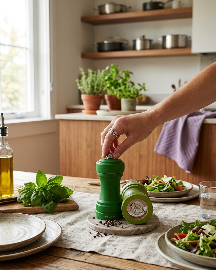 Mighty Twist in Green, 11cm, Pepper and salt mills with stand