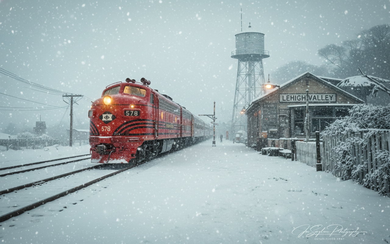 Red Locomotive in Snow Print