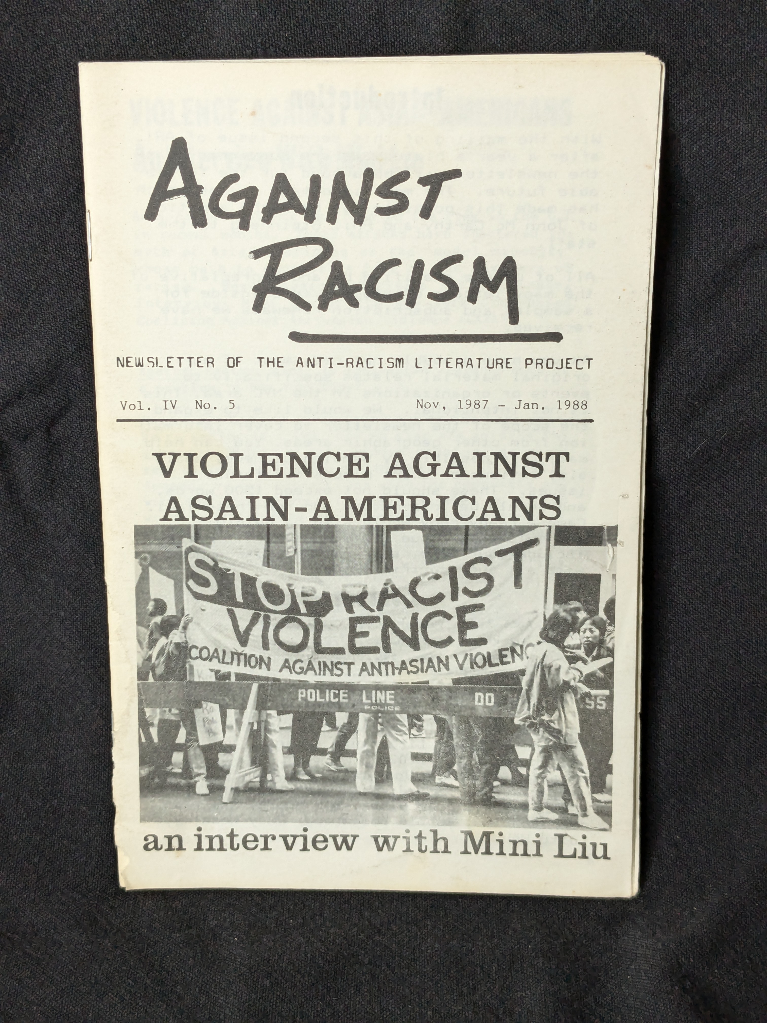 Against Racism Vol. IV, No. 5 (Nov 1987 - Jan 1988)