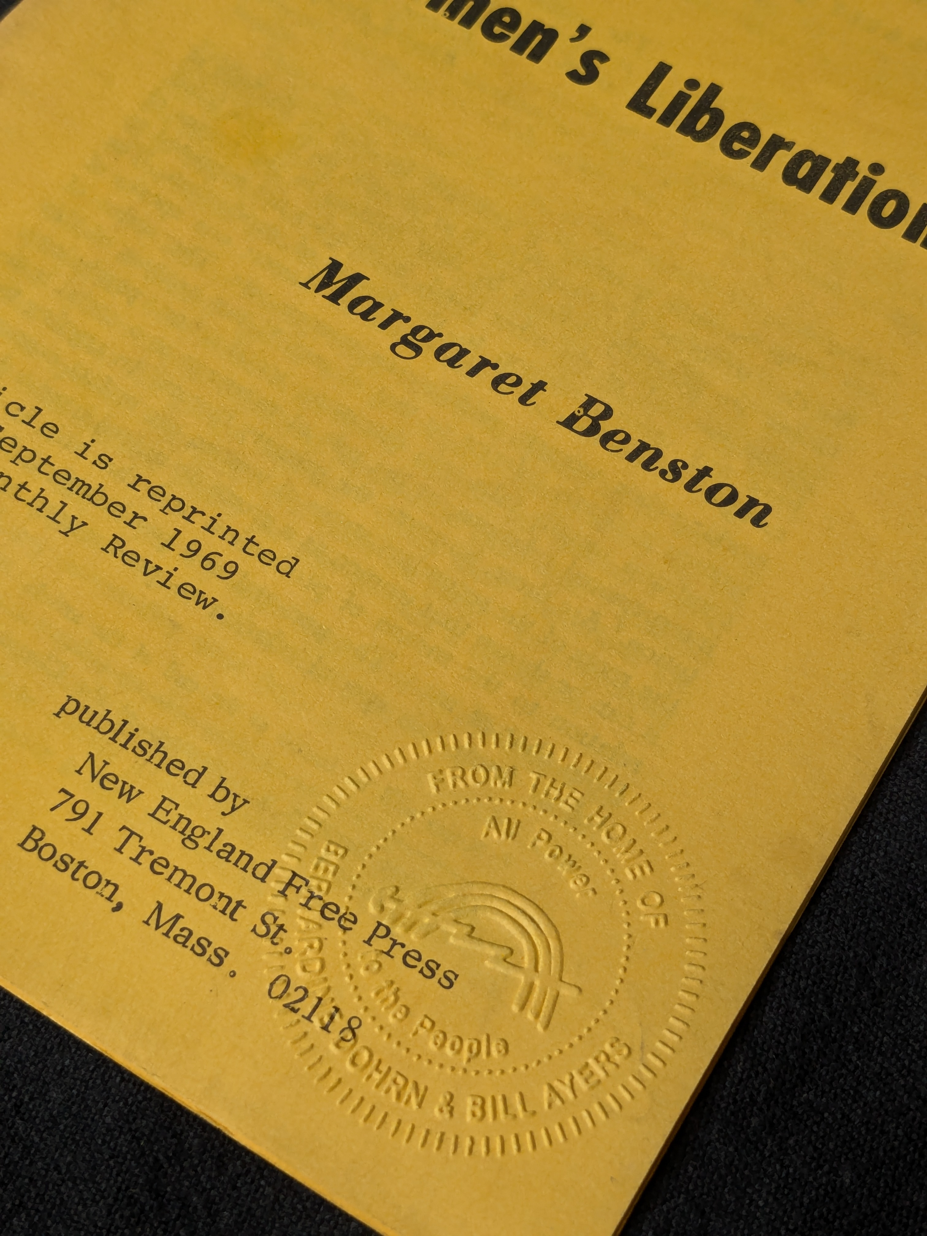 The Political Economy of Women's Liberation (1969) by Margaret Benston