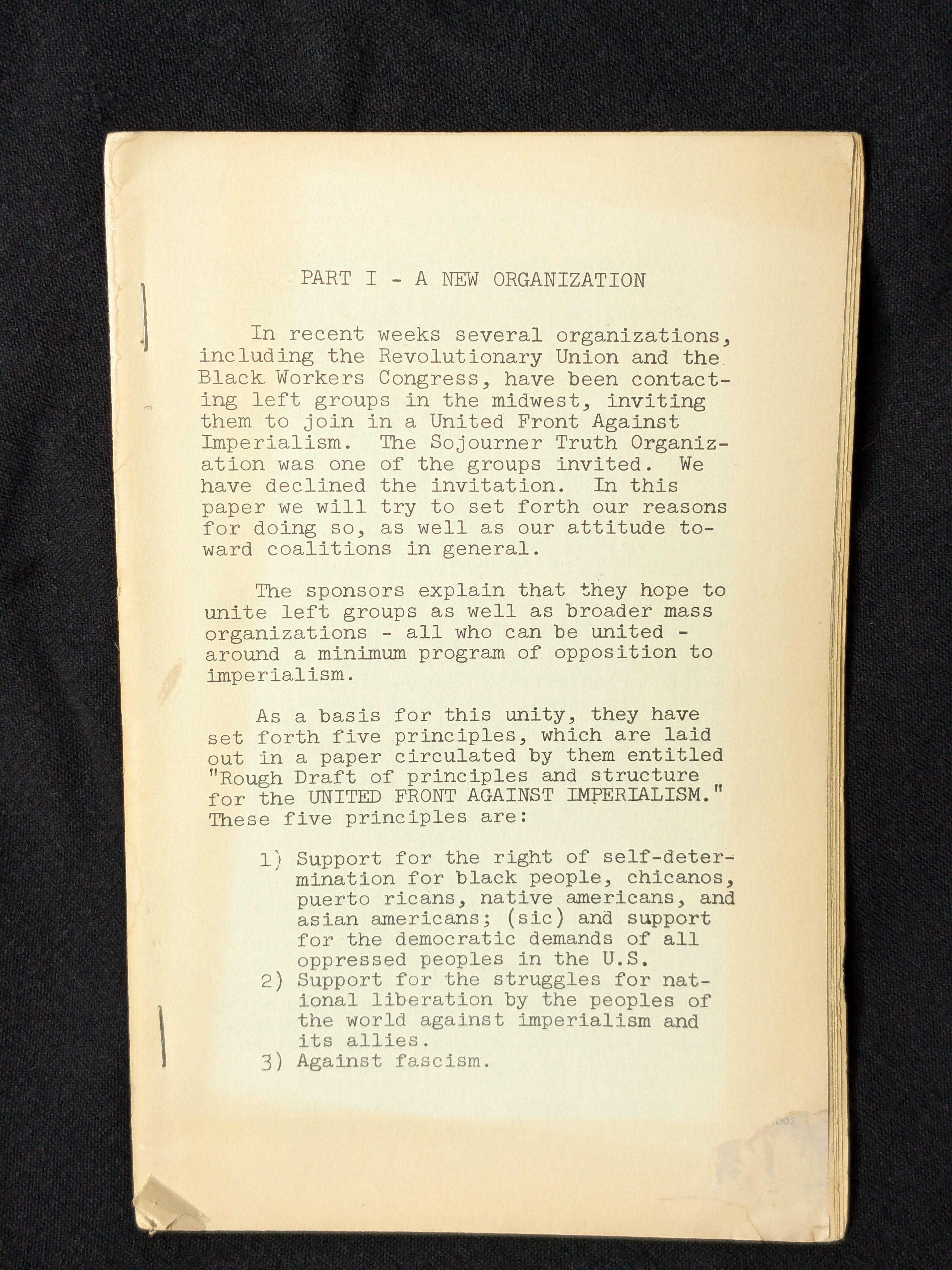 The United Front Against Imperialism (1972) by Sojourner Truth Organization