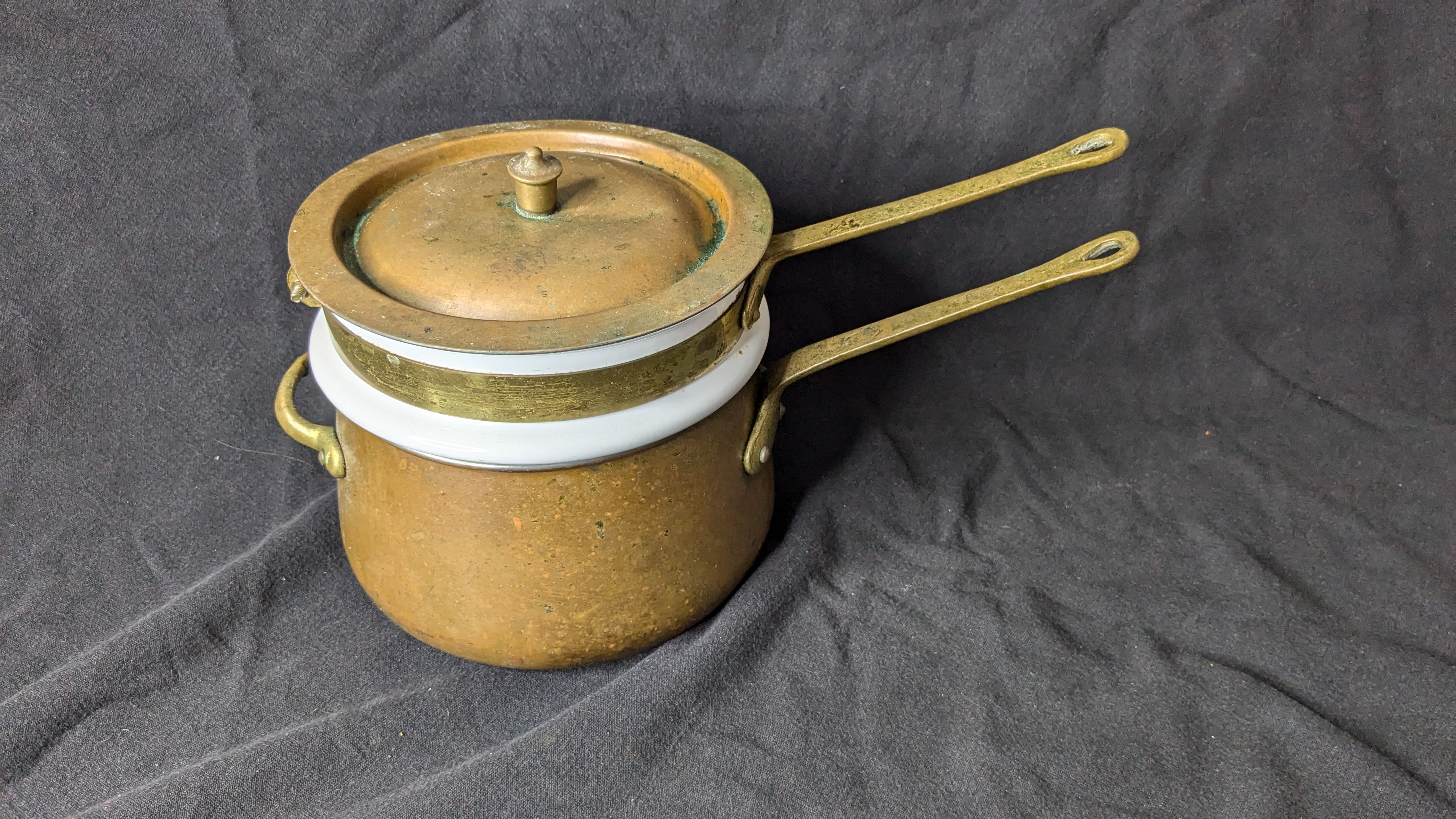 Original Vintage Brass Double Boiler with Ceramic Insert from Bill Ayers’ Personal Collection