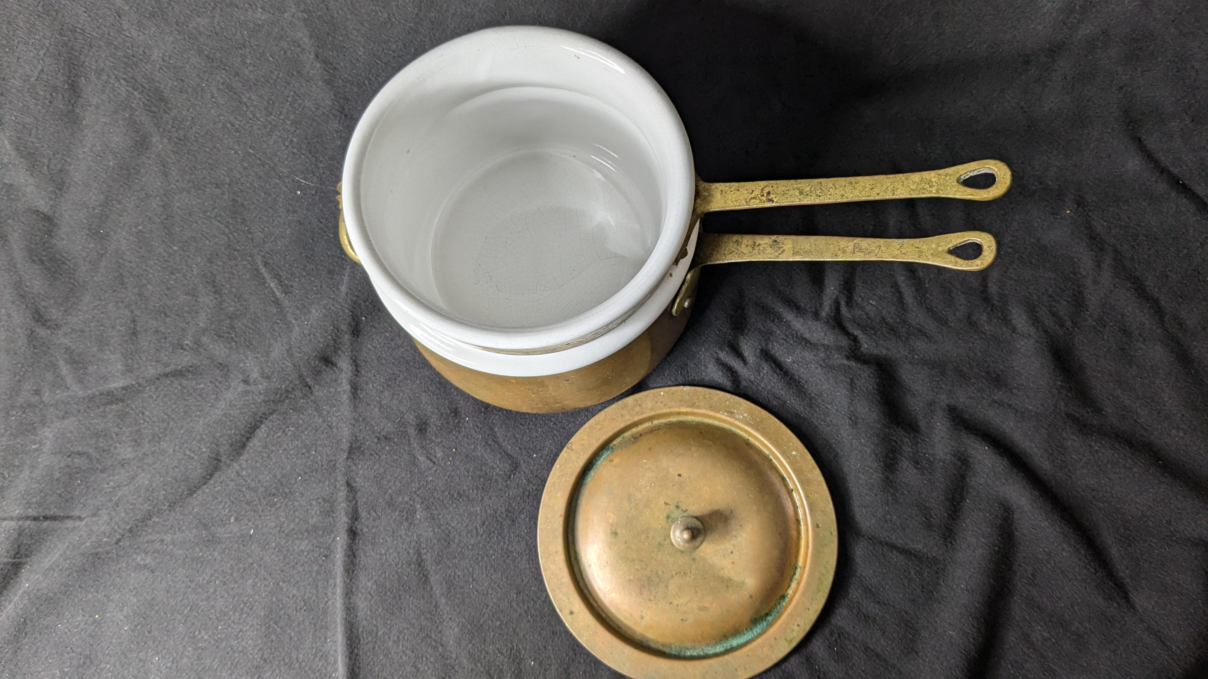 Original Vintage Brass Double Boiler with Ceramic Insert from Bill Ayers’ Personal Collection