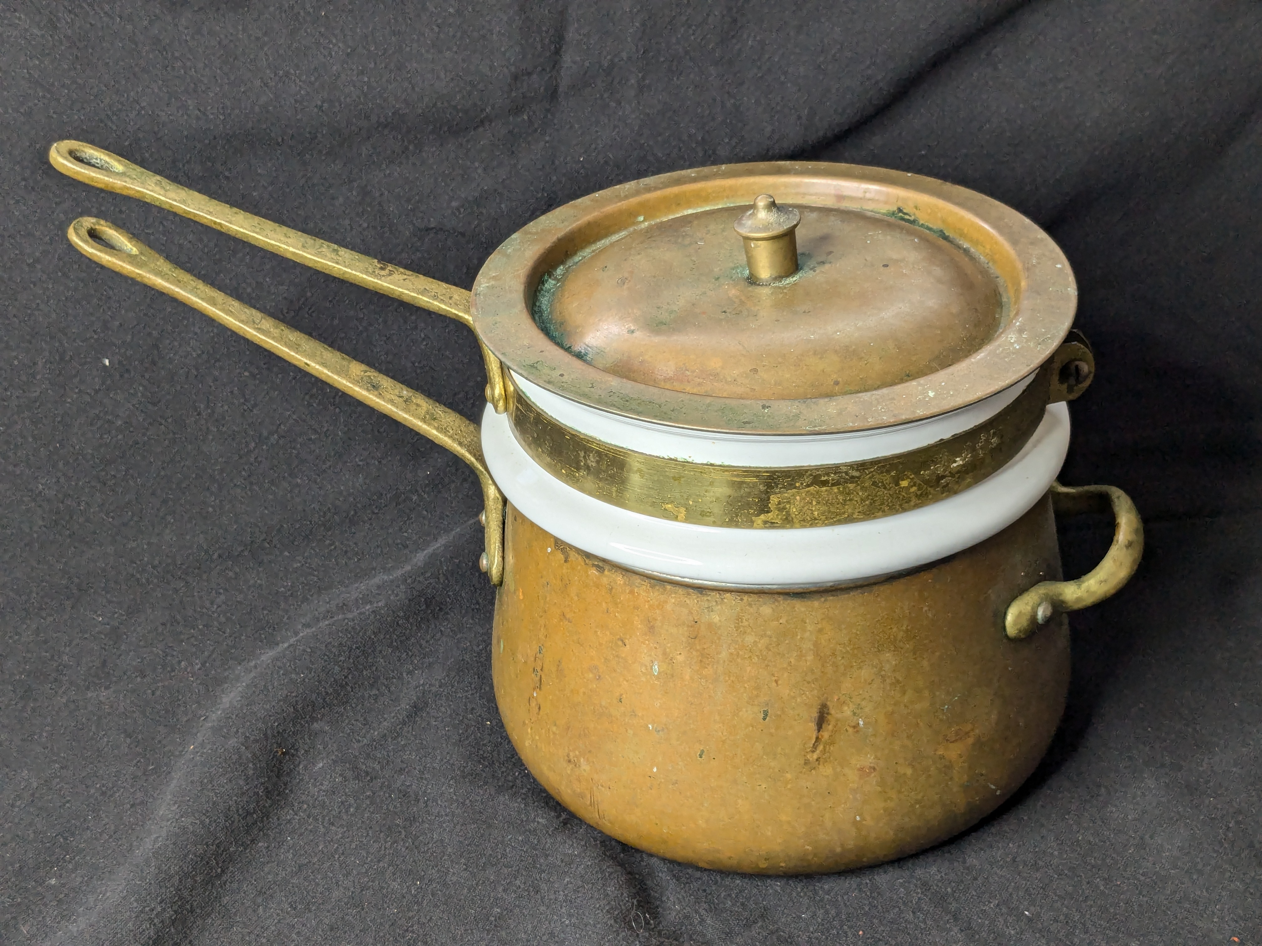 Original Vintage Brass Double Boiler with Ceramic Insert from Bill Ayers’ Personal Collection
