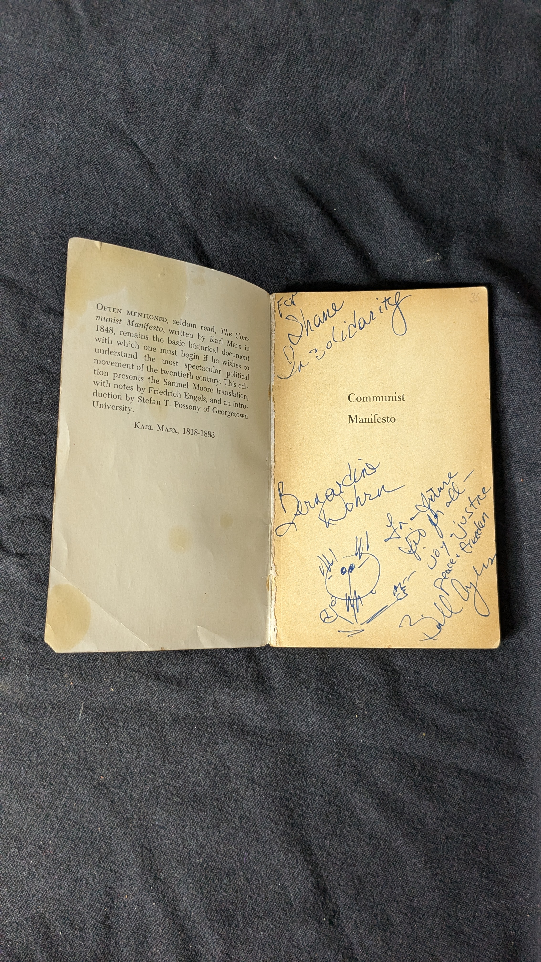 Original Copy of Karl Marx’s Communist Manifesto Signed by Bill Ayers and Bernardine Dohrn 