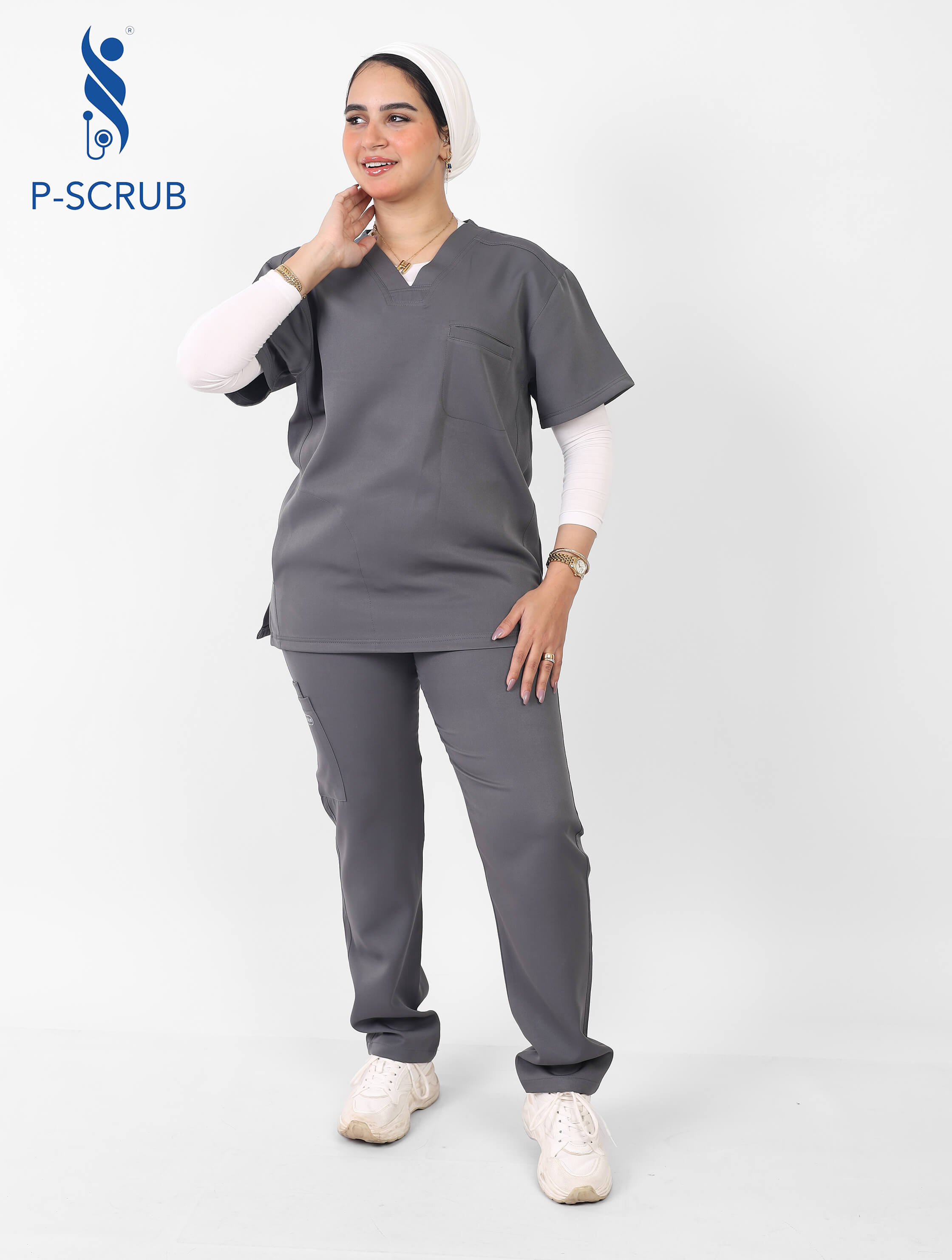 Women’s Classic Fit Scrub Set – Charcoal Gray