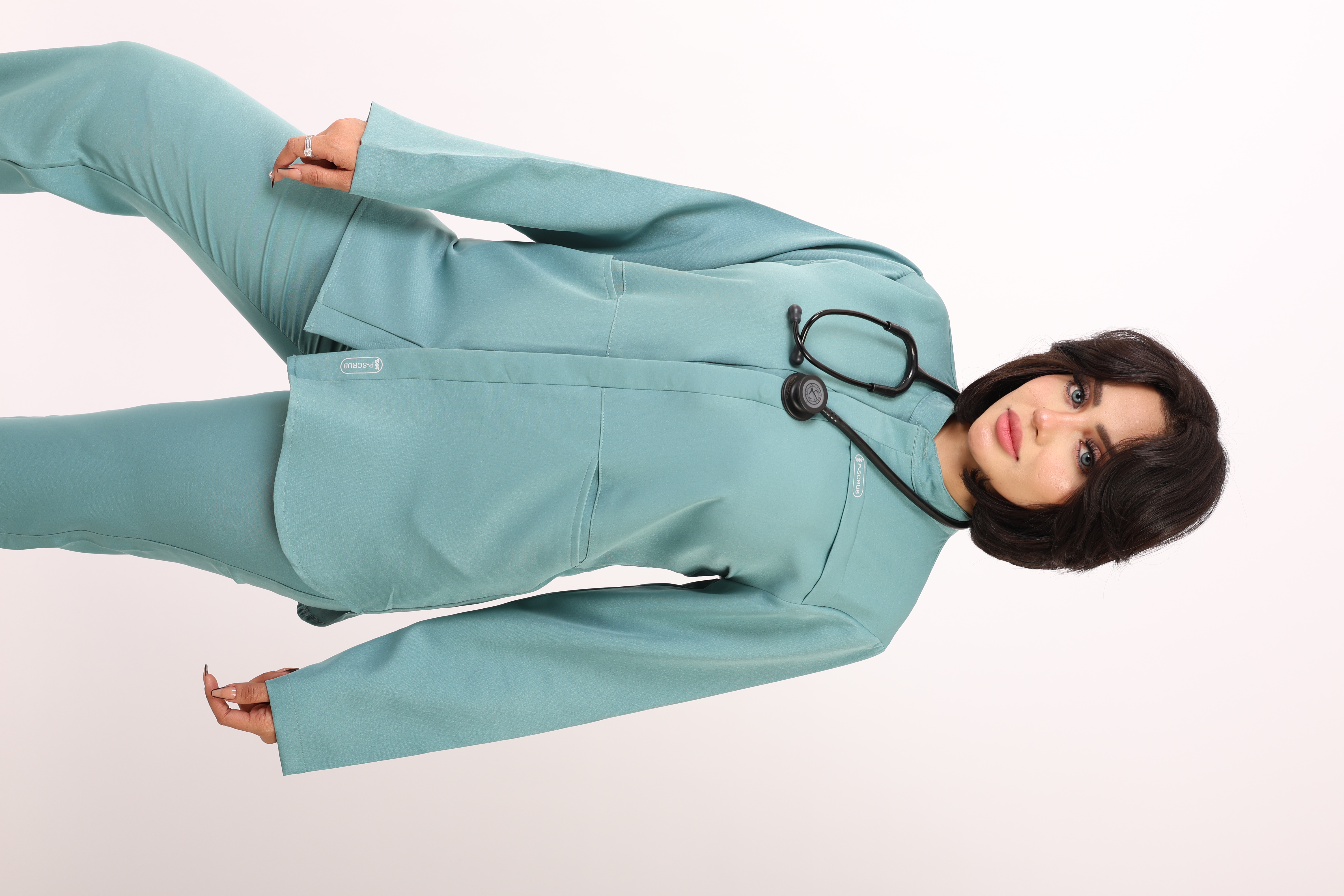 Teal Green Long Sleeve Medical Scrub Set
