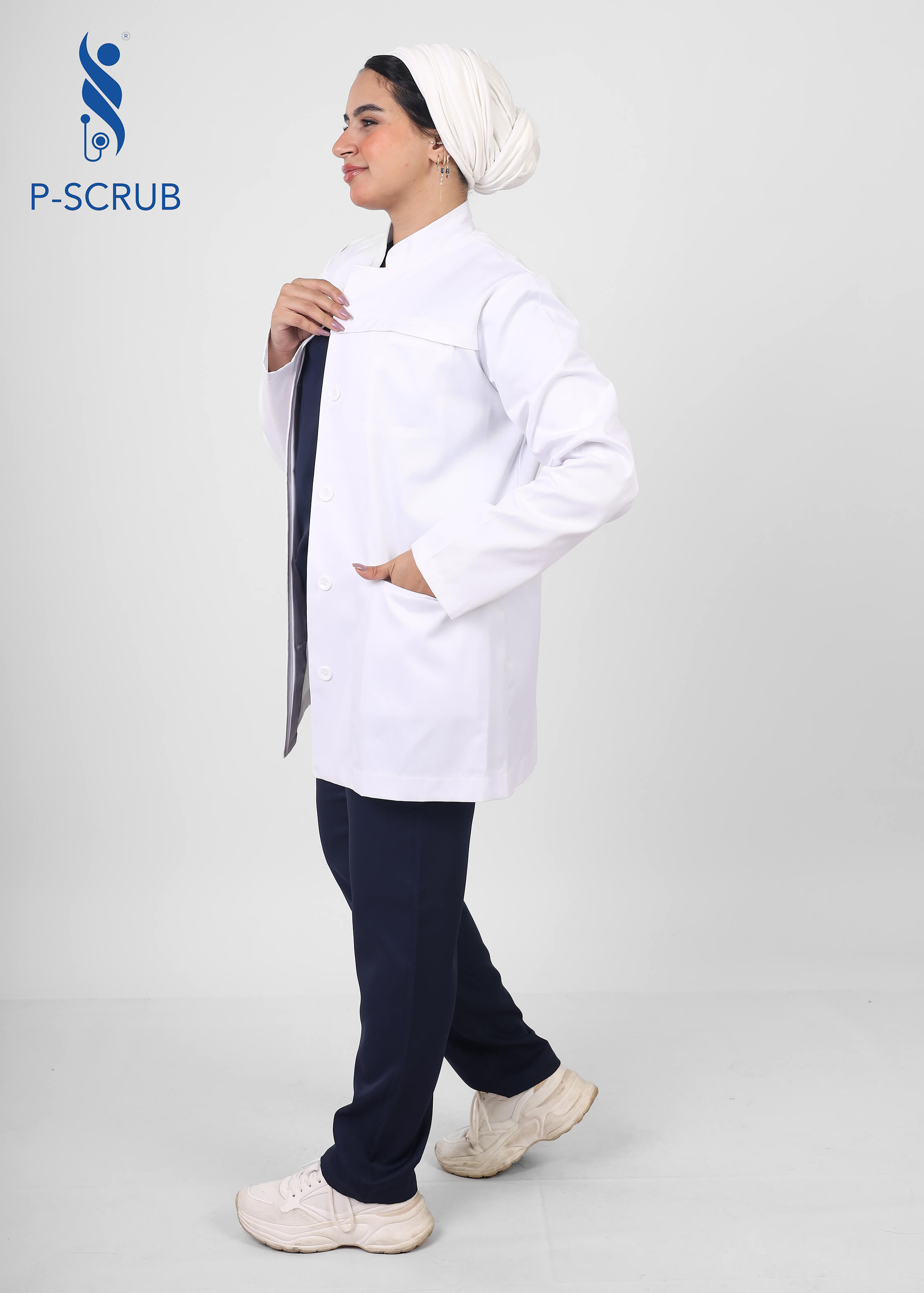 Half Collar White Lab Coat