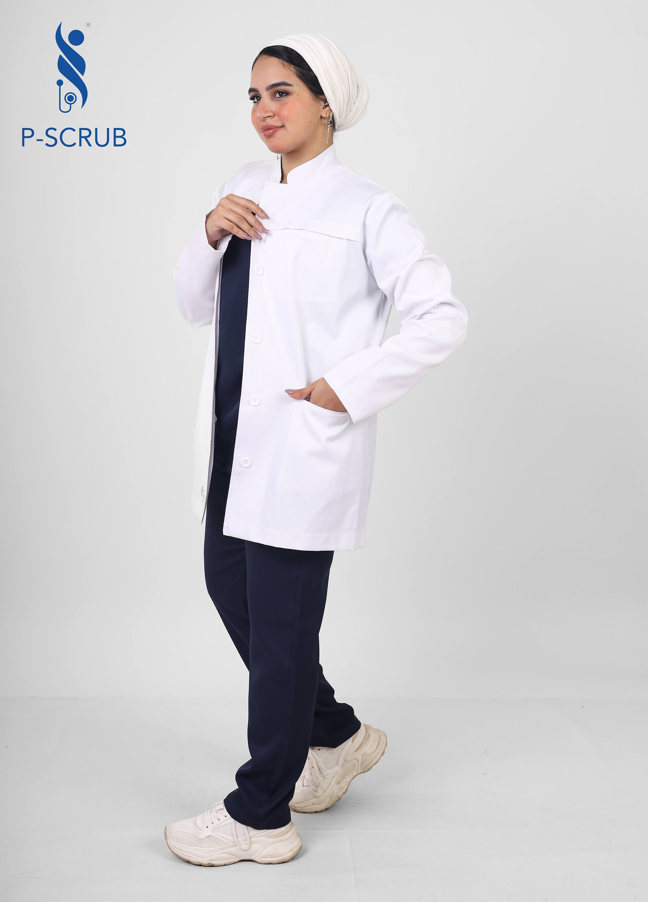 Half Collar White Lab Coat