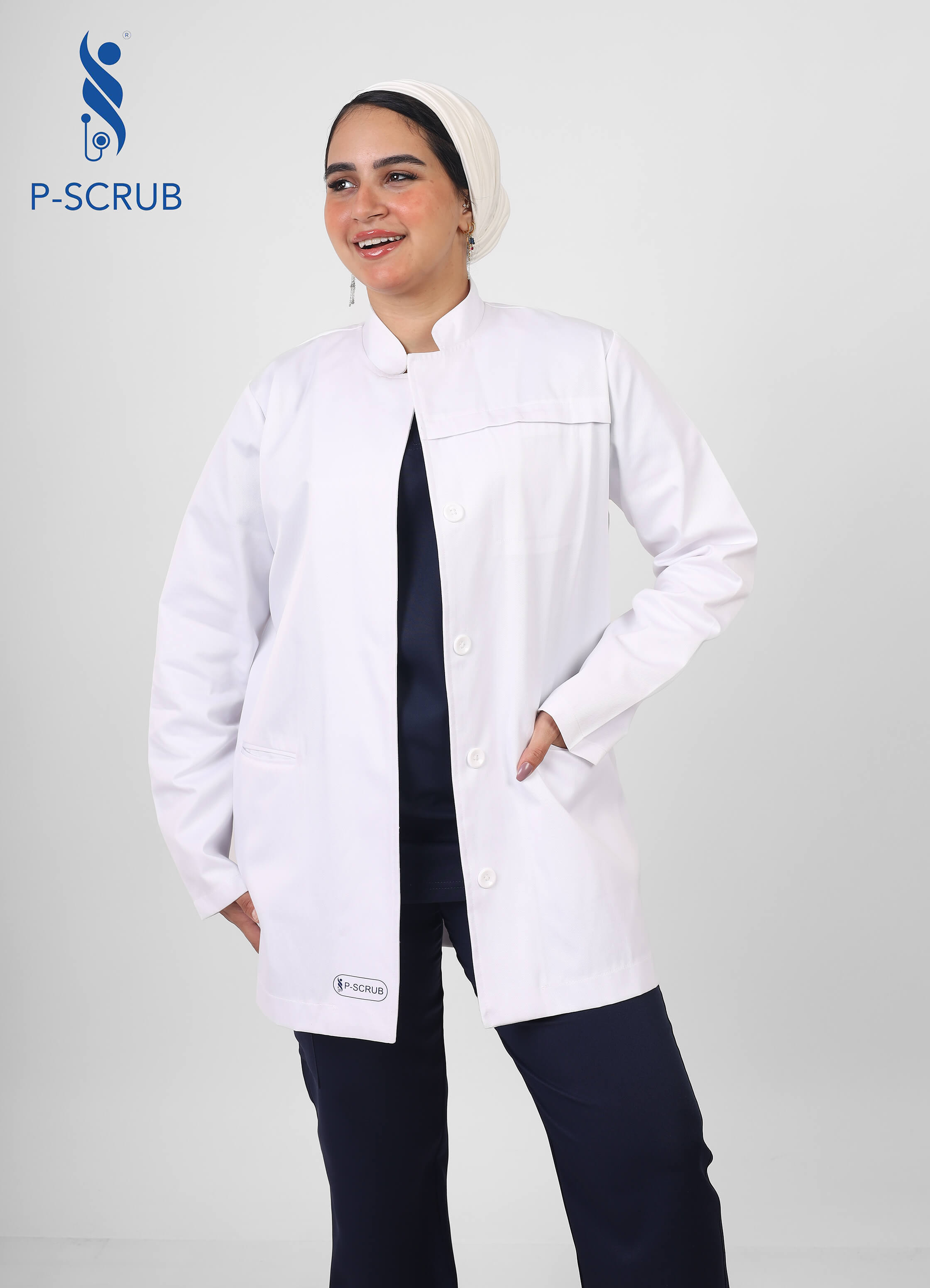 Half Collar White Lab Coat